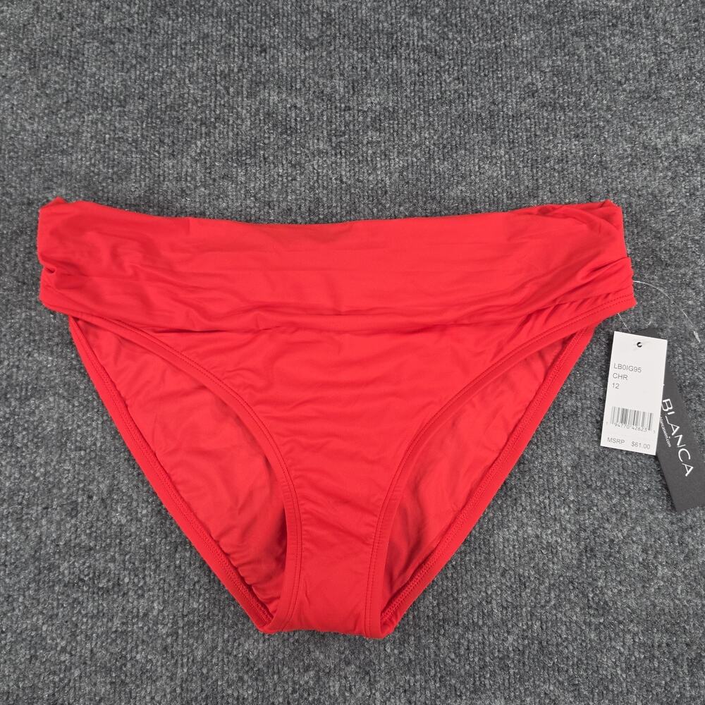 La Blanca Women Size 12 Red Shirred Foldover Bikini Bottom Swimwear NWT